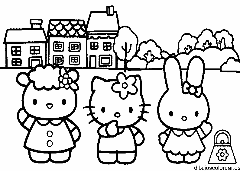 Dibujo de Hello Kitty en la escuela