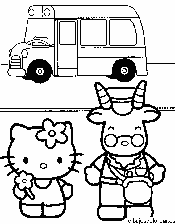 Dibujo de Hello Kitty con el autobús