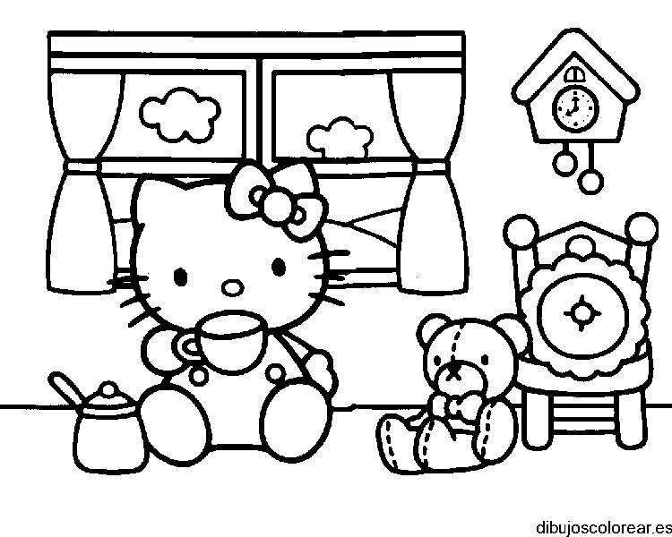 Dibujo de Hello Kitty tomando té