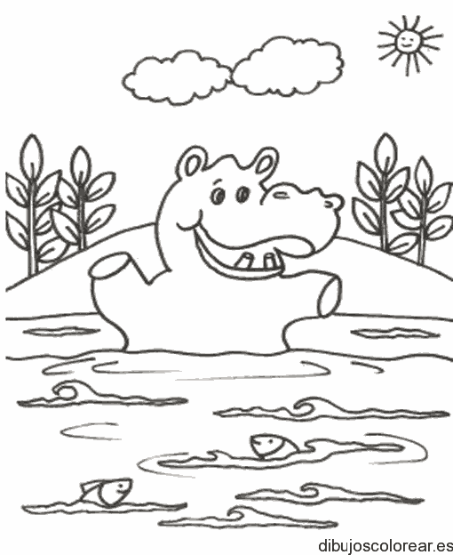 Dibujo de un hipópotamo en el agua