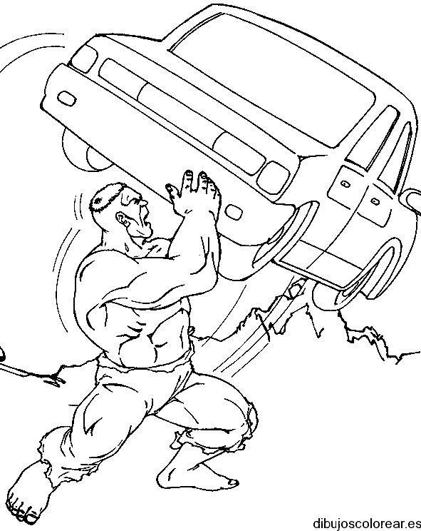 Dibujo de Hulk y un coche