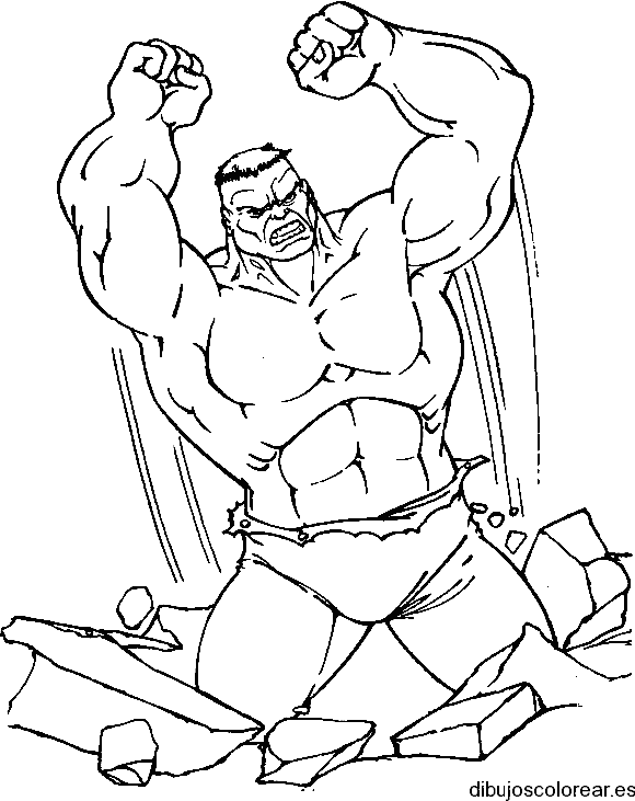 Dibujo de Hulk entre rocas