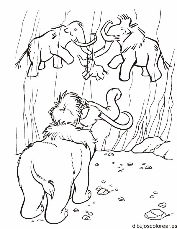 Dibujo de un mamut viendo una pintura