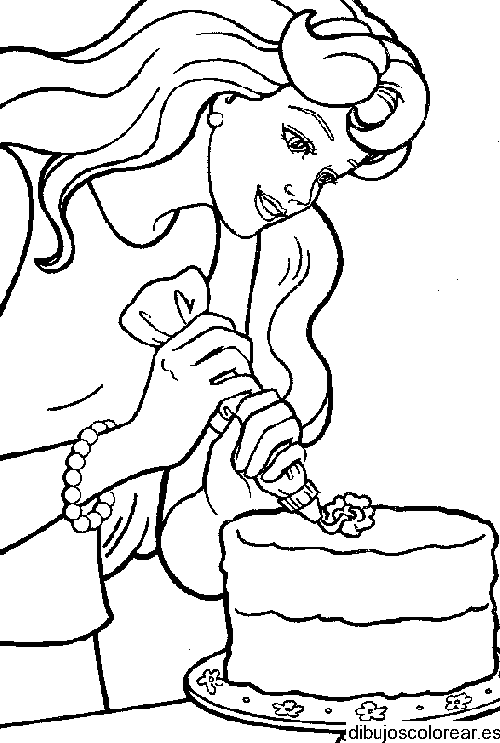 Dibujo de Barbie decorando una tarta