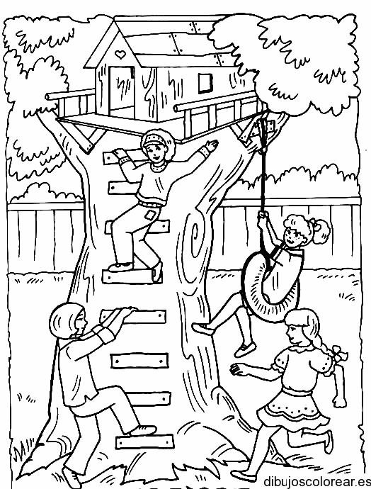 Dibujo de niños en la casa del árbol 