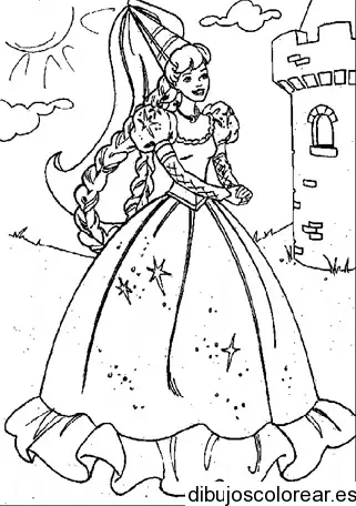 Dibujo de Rapunzel frente al castillo