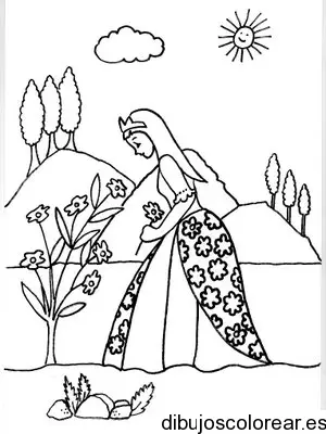Dibujo de princesa en el jardín