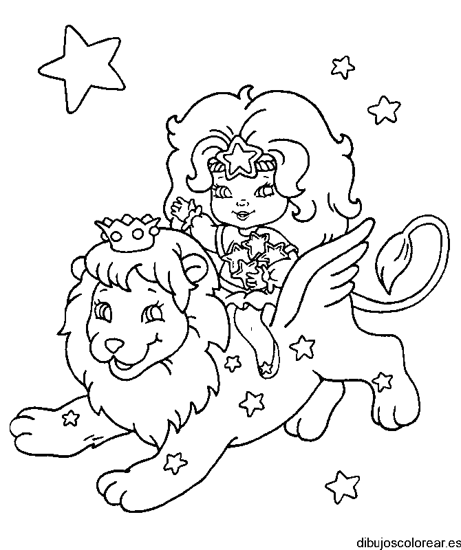 Dibujo de una niña con un león volador