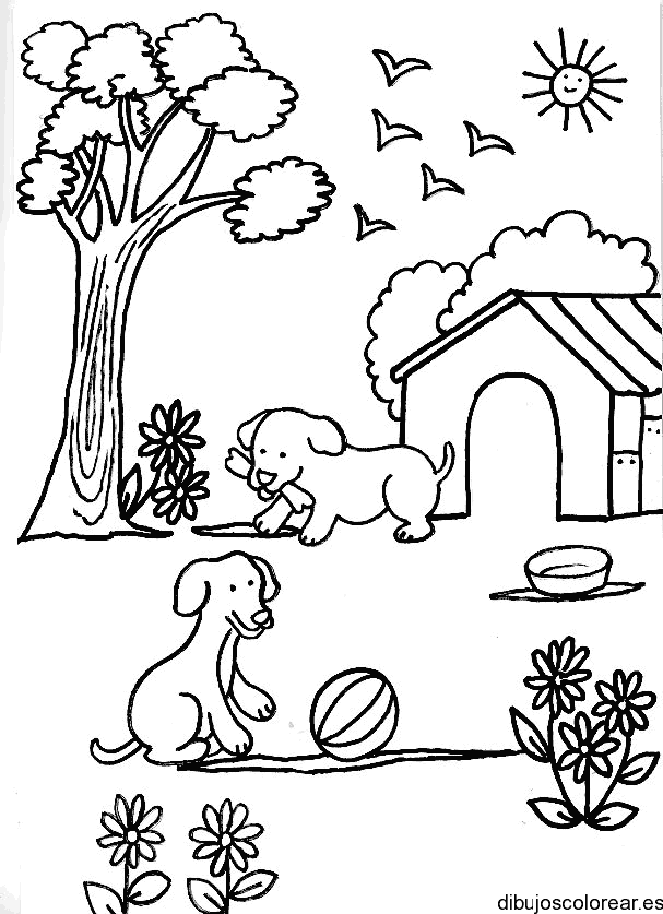 Dibujo de perros en una casita