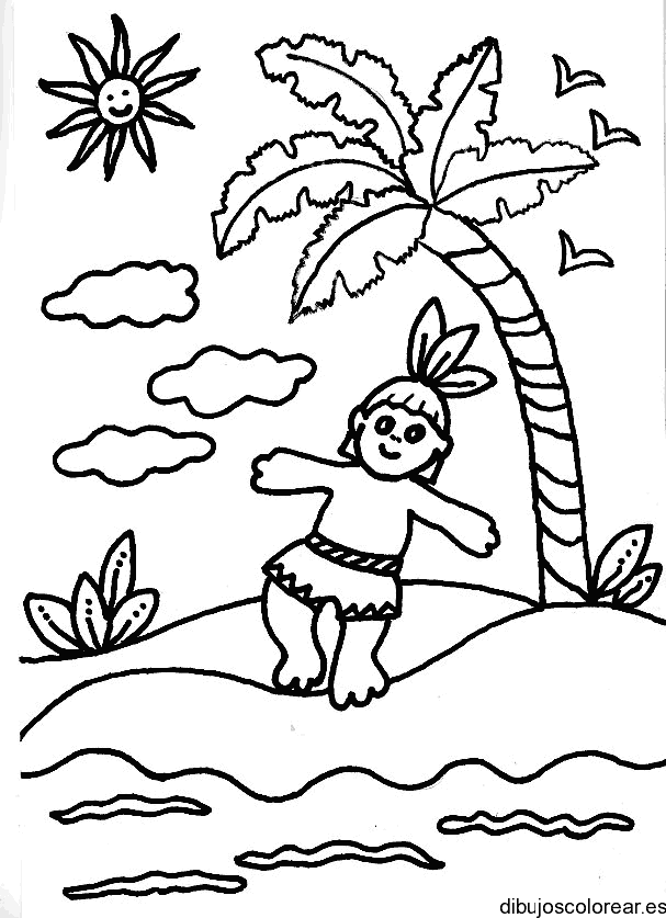 Dibujo de una niña bajo una palmera