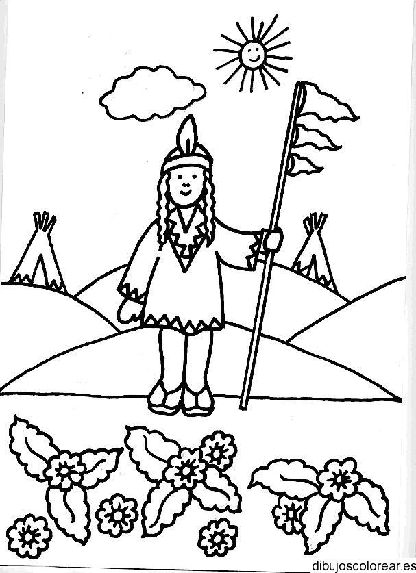 Dibujo de mujer india bajo el sol
