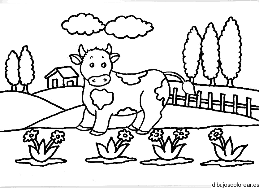 Dibujo de una vaca en un prado