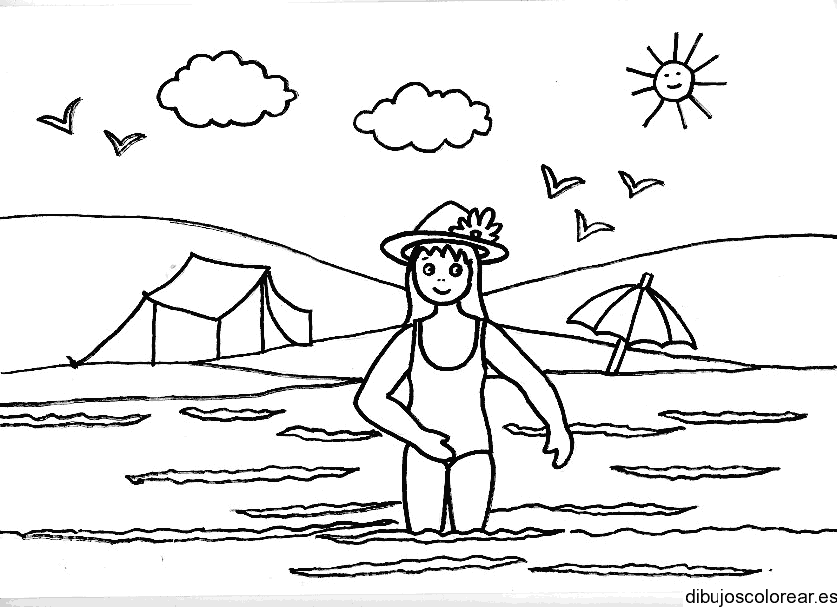 Dibujo de niña en la playa