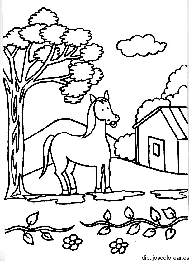 Dibujo de un caballo y una casa