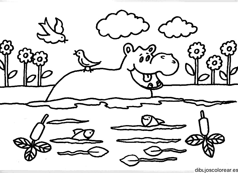 Dibujo de hipopótamo en el agua