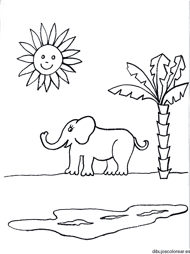 Dibujo de un elefante tomando el sol 