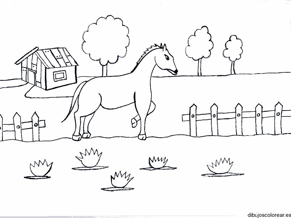 Dibujo de una casa y caballo