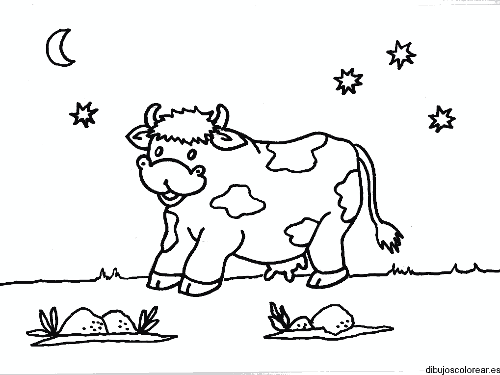 Dibujo de una vaca bajo las estrellas