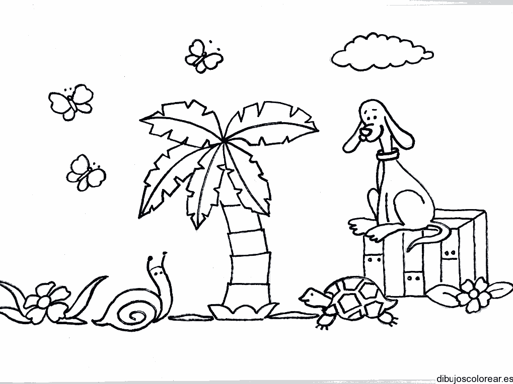 Dibujo de animales y una palmera