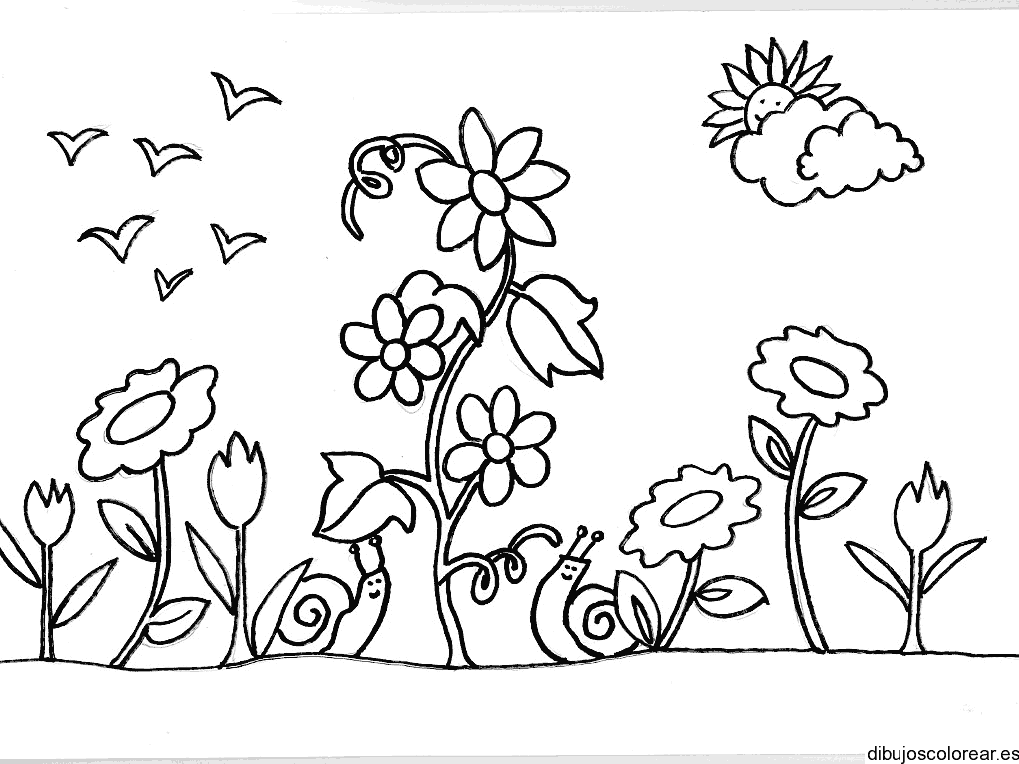 Dibujo de dos caracoles en el jardín 