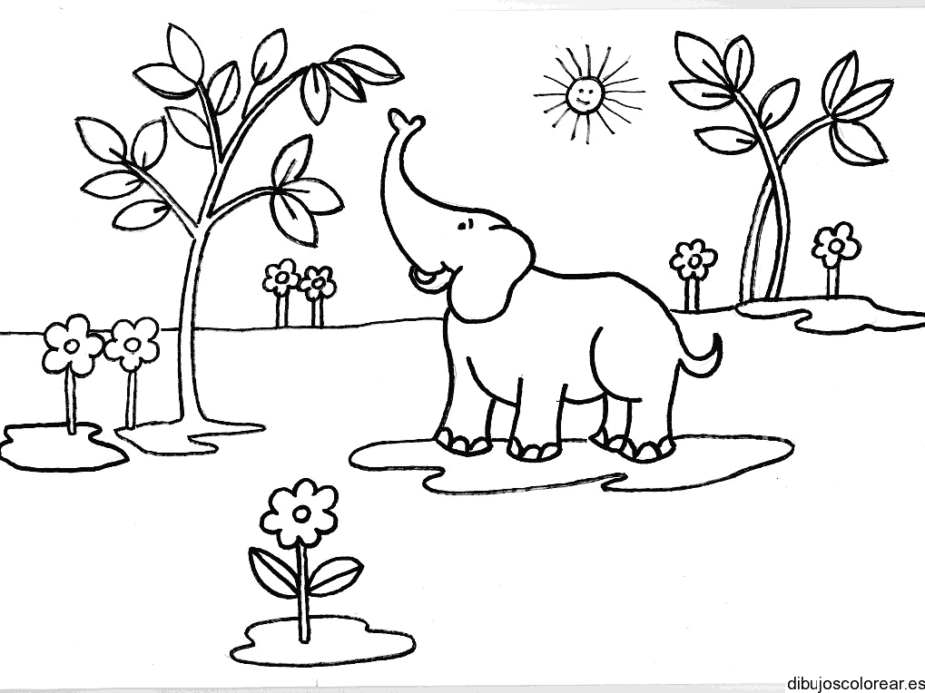 Dibujo de un elefante comiendo hojas