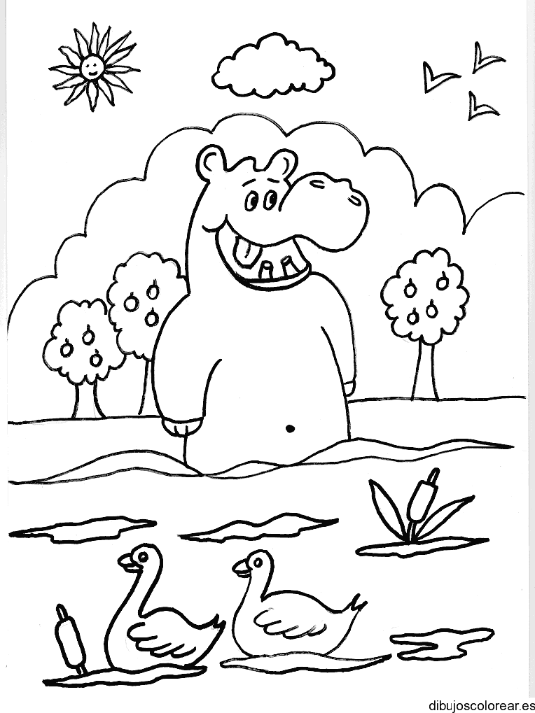 Dibujo de un hipopótamo jugando en el agua