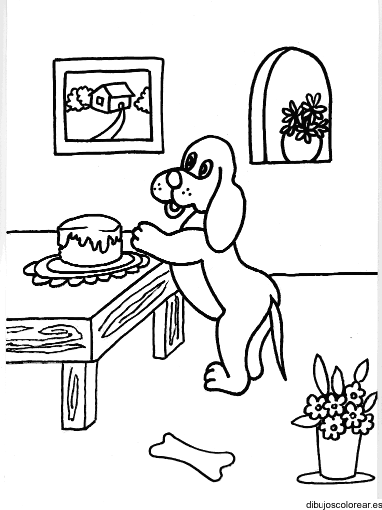 Dibujo de un perrito con un pastel