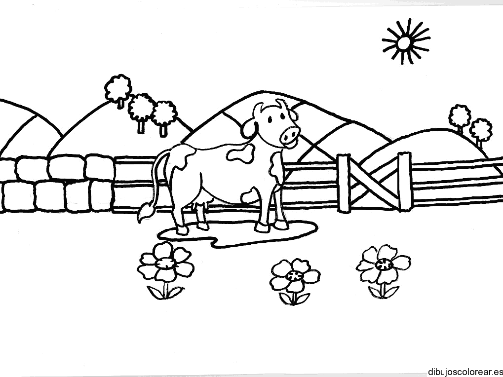 Dibujo de una vaca en un prado