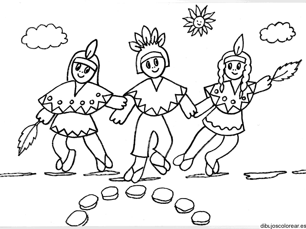 Dibujo de tres niños jugando 