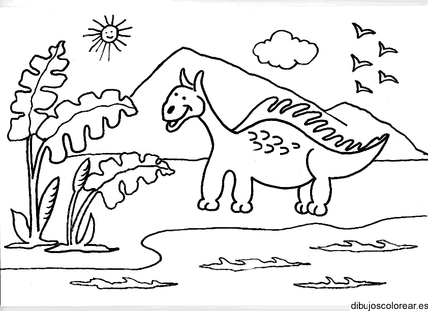 Dibujo de un dinosaurio en un paisaje
