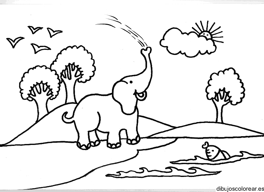 Dibujo de un elefante jugando con agua 