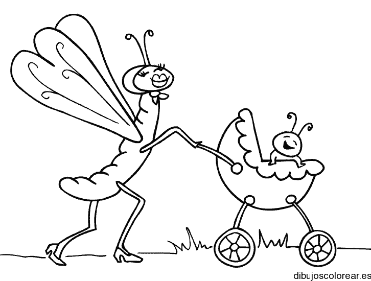 Dibujo de una mariposa con un cochecito
