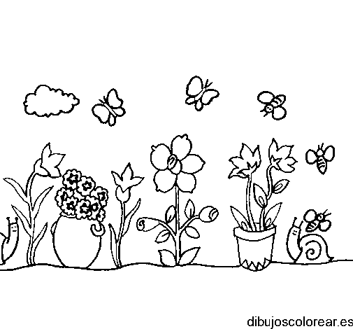 Dibujo de mariposas entre las flores 
