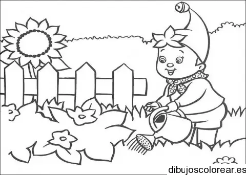 Dibujo de un duende en el jardín 