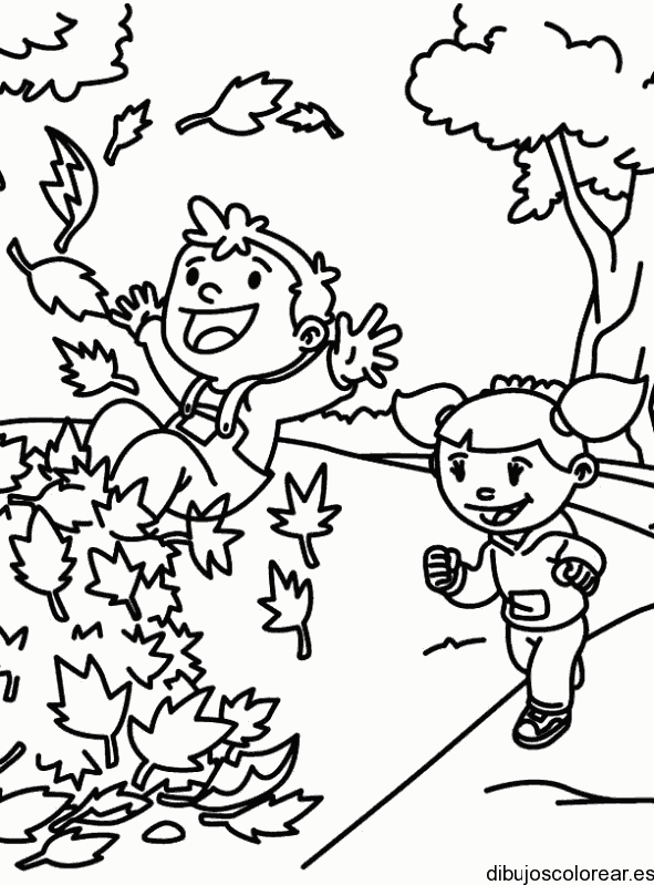 Dibujo de niños jugando en el bosque 