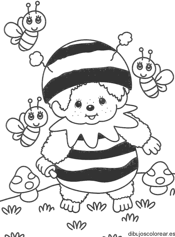 Dibujo de una abeja con sus amigas