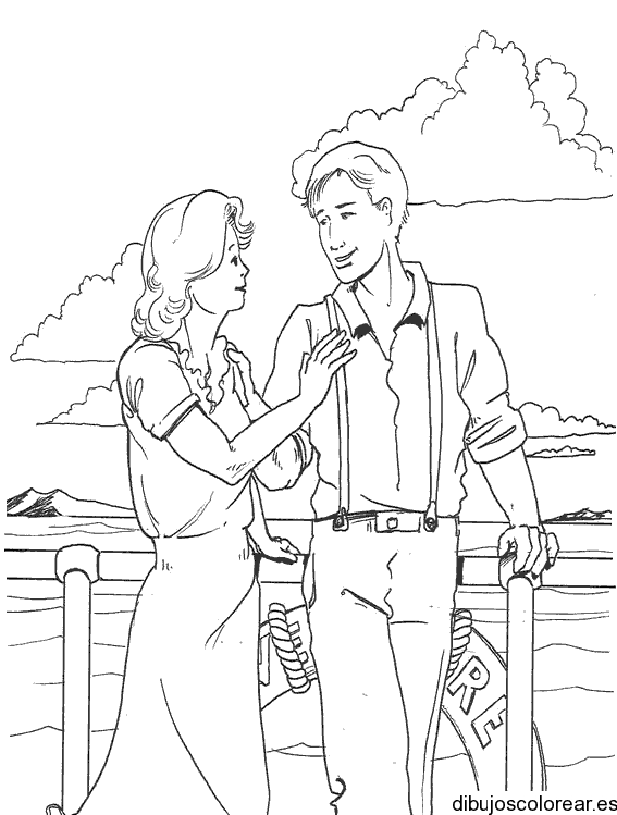 Dibujo de una pareja en altamar