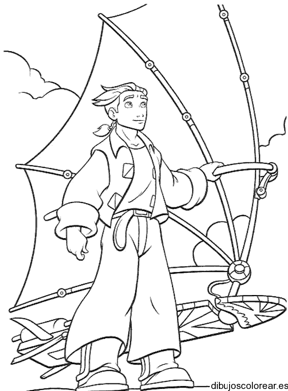 Dibujo de un joven y su nave