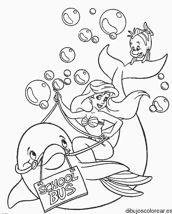 Dibujo de La Sirenita con delfines