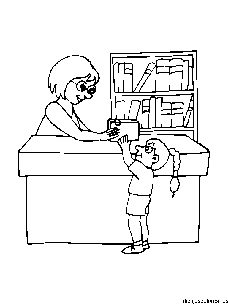 Dibujo de una niña con maestra
