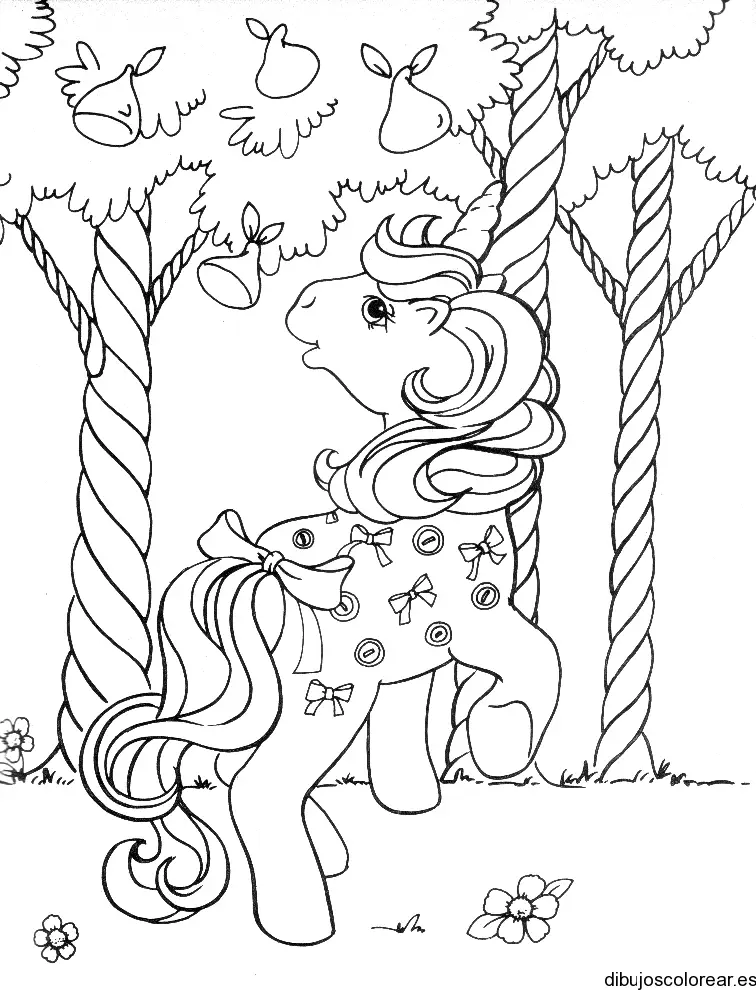 Dibujo de un pony en el bosque