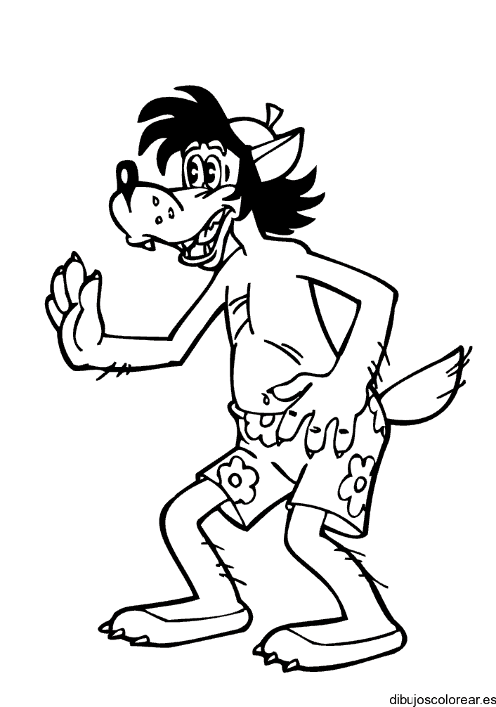 Dibujo de un lobo surfista