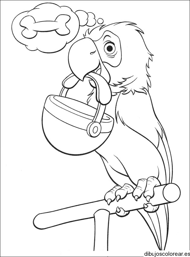 Dibujo de un loro con un cubo