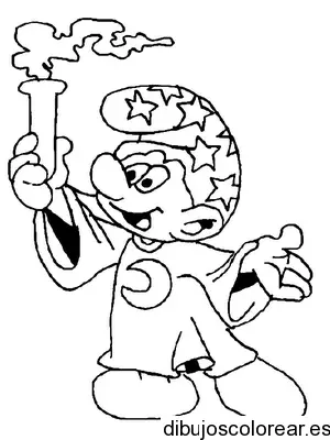 Dibujo de un pitufo mago