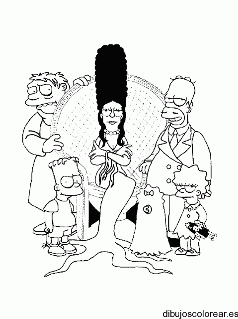 Dibujo de los Simpson disfrazados como Adams Family