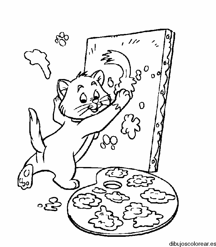 Dibujo de un gatito pintando