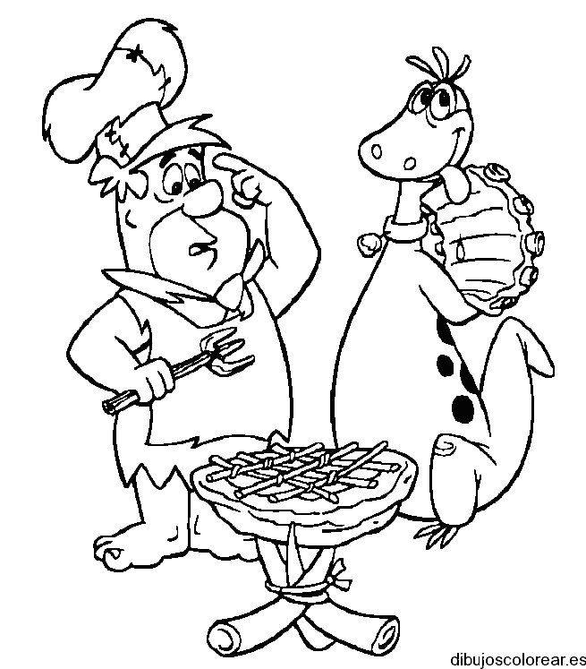 Dibujo de Pedro Picapiedra y una barbacoa