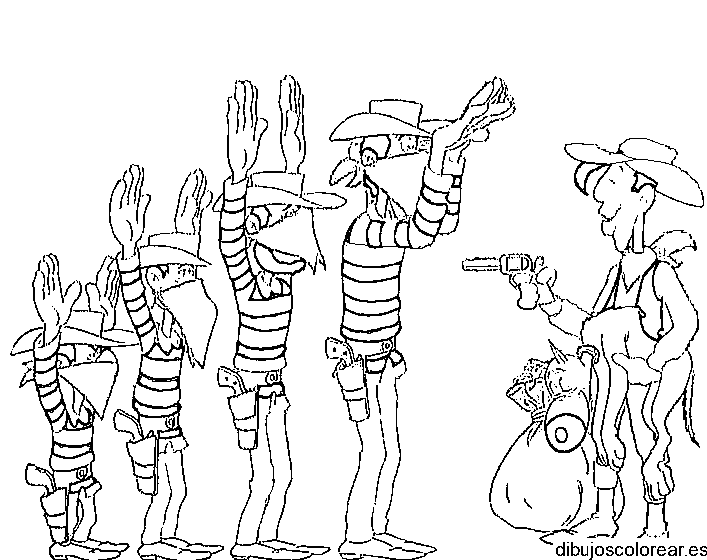 Dibujo de Lucky Lucke y unos forajidos