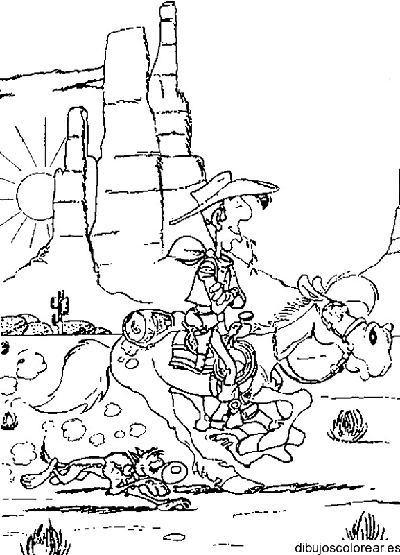 Dibujo de Lucky Lucke por el desierto