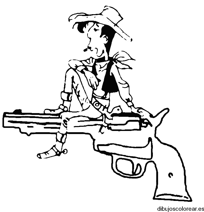 Dibujo de Lucky Lucke y un revólver
